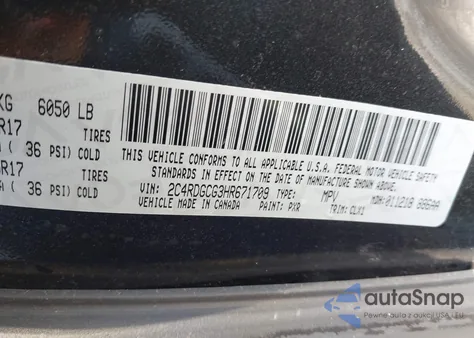 2017 Dodge Grand Caravan Sxt z USA, uszkodzony, nr VIN 2C4RDGCG3HR671709